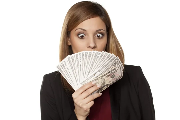 Business woman holding money — Stock Photo, Image