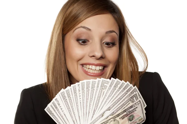 Business woman holding money — Stock Photo, Image