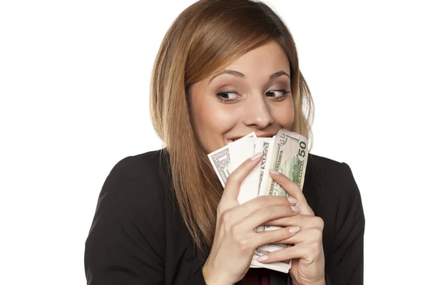 Business woman holding money — Stock Photo, Image