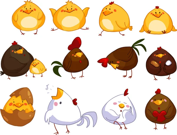 Ensemble de poulets de dessin animé mignons . — Image vectorielle