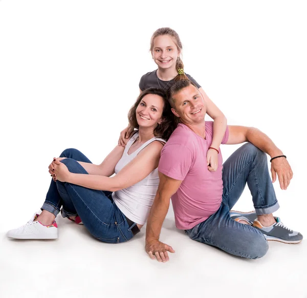 Famiglia felice posa su bianco — Foto Stock