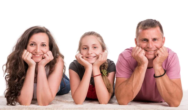 Famiglia felice posa su bianco — Foto Stock