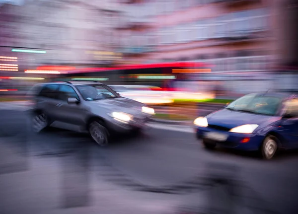 Car Accident Two Cars Crashed City Road Intentional Motion Blur — Stock Photo, Image