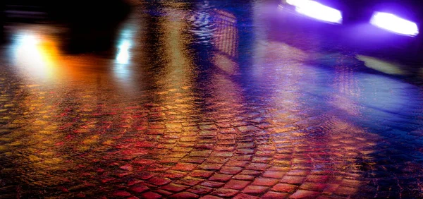 Анотація Міського Фону Вулиці Після Дощу Відображенням Світла Мокрій Дорозі — стокове фото