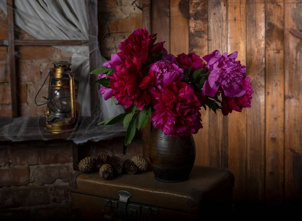 Vaso Com Belas Peônias Flor Vermelha — Fotografia de Stock