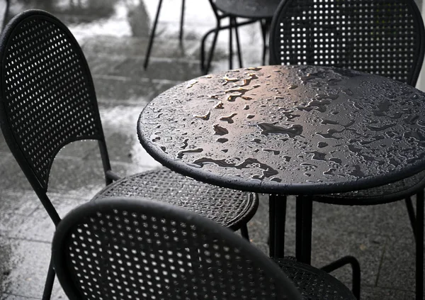 Tables Chairs Street Cafe Wet Rain — Stock Photo, Image
