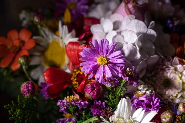 Nahaufnahme Eines Schönen Straußes Heller Blumen — Stockfoto