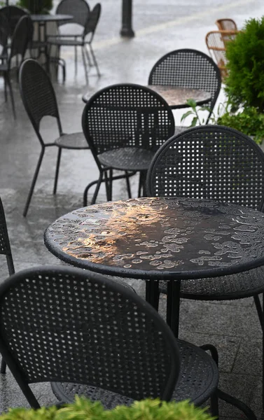 Tables Chairs Street Cafe Wet Rain — Stock Photo, Image