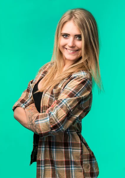 Happy and smiling teenage girl  in shirt — Stock Photo, Image