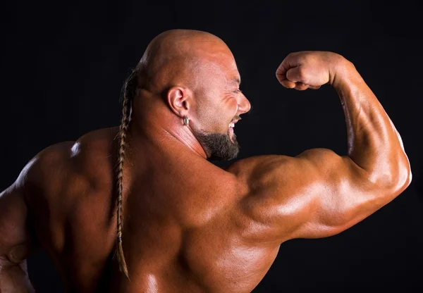 Bodybuilder  demonstrating muscles of the back and arms Stock Image