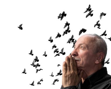 Senior man praying clipart