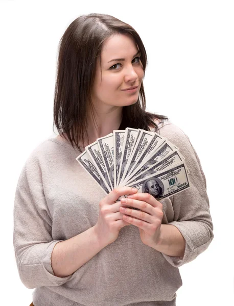 Young woman with dollar cash money — Stock Photo, Image