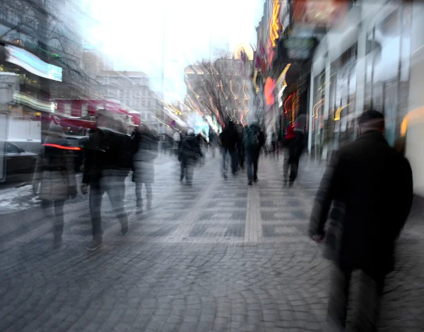 Busy city people going along the street — Stock Photo, Image