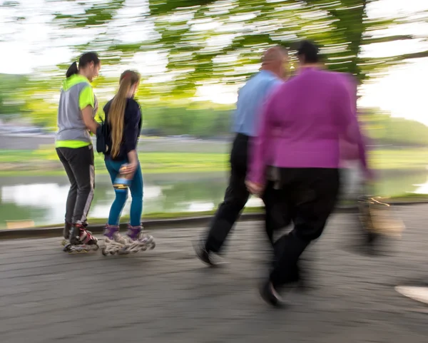 Busy city people going along the street — Stock Photo, Image