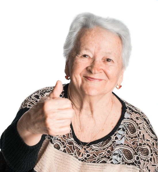 Old woman showing ok sign Stock Photo