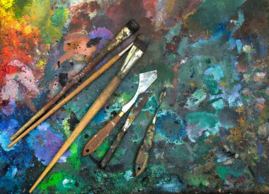 Artistic paintbrushes and palette knifes clipart