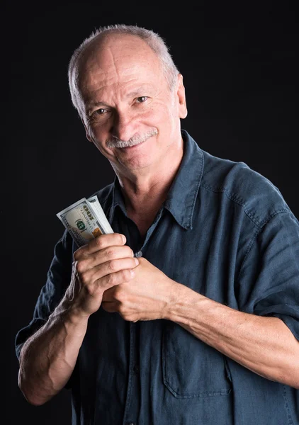 Gelukkig bejaarde man weergegeven: dollar — Stockfoto