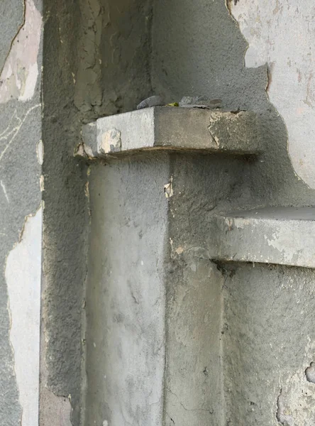 Yakından bakınca, kabuğu soyulmuş bir duvar ve pürüzlü bir doku görünüyor. Göze çarpan bir çimento yapısı var. Işık ayrıntıları açıkça yakalıyor.