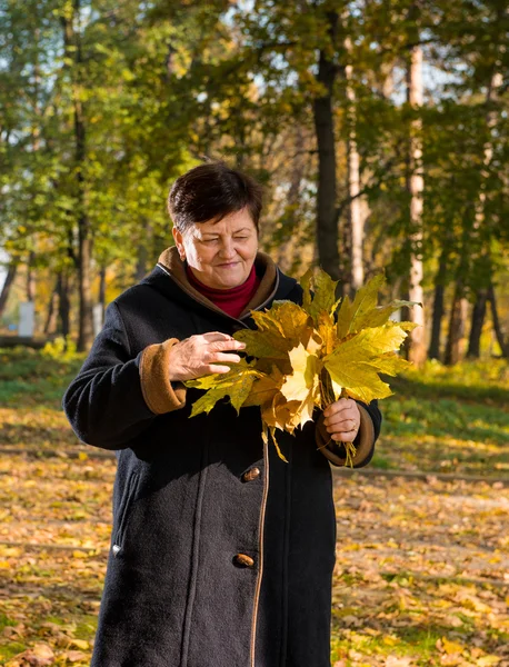 Senior woman in the autumn park — Stock Photo, Image
