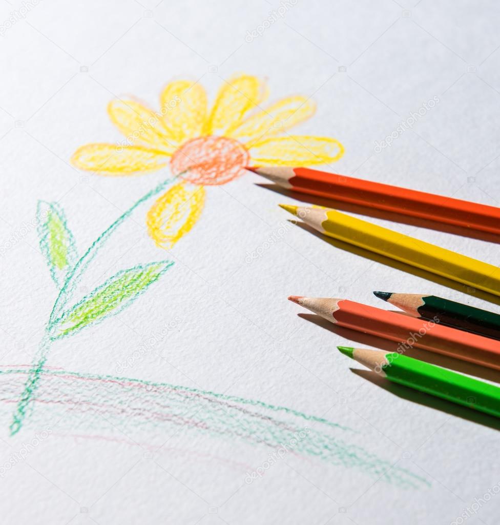 Matite colorate e disegno abbozzato di fiori — Foto di VBaleha