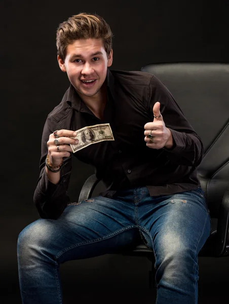 Man holding one hundred dollar bill — Stock Photo, Image