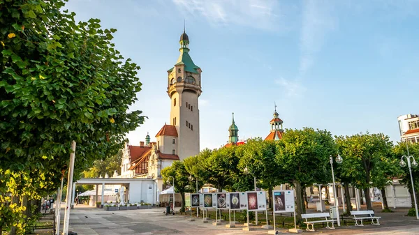 Beautiful architecture of Sopot with lighthouse at morning, Poland. September.