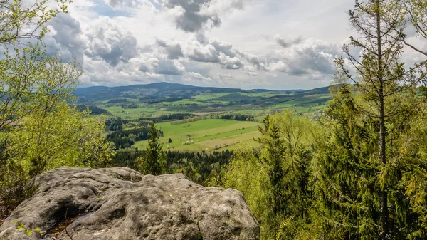 Vista Hacia Las Montañas Karkonosze Desde White Rocks Biae Skay — Foto de Stock