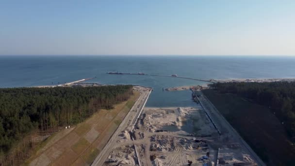 Lavori Costruzione Sulla Vistola Spit Costruzione Fossato Tra Laguna Vistola — Video Stock