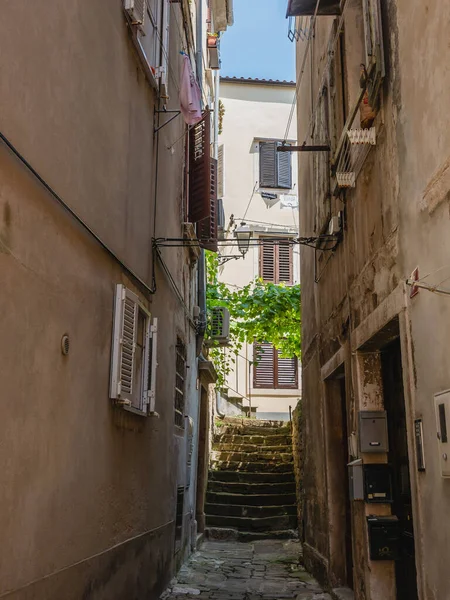 Oude Smalle Straat Piran Slovenië — Stockfoto