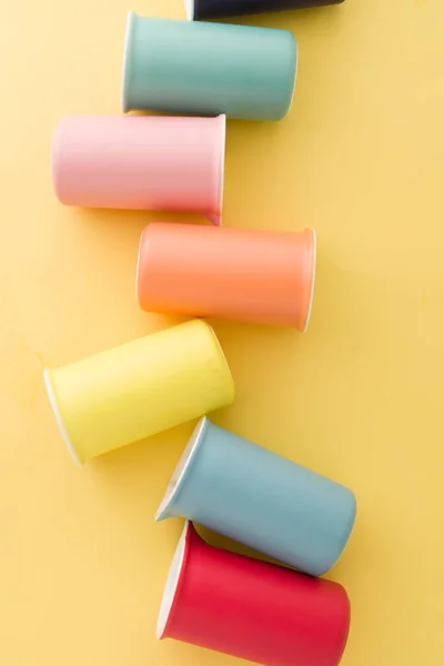 Tigela Colorida Laranja Rosa Amarelo Azul Verde Flatlay Cor Sobre — Fotografia de Stock