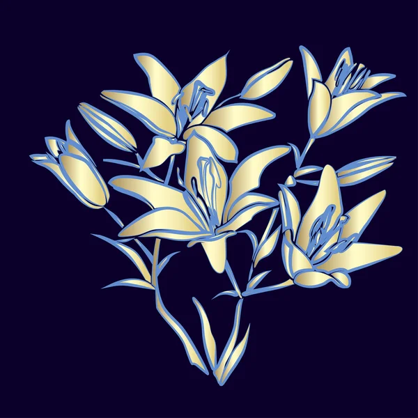 Gyllene silhouette Lily. — Stock vektor