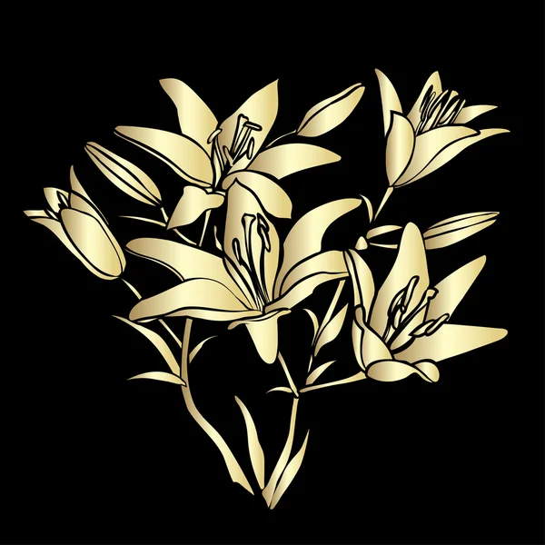 Gyllene silhouette Lily. — Stock vektor