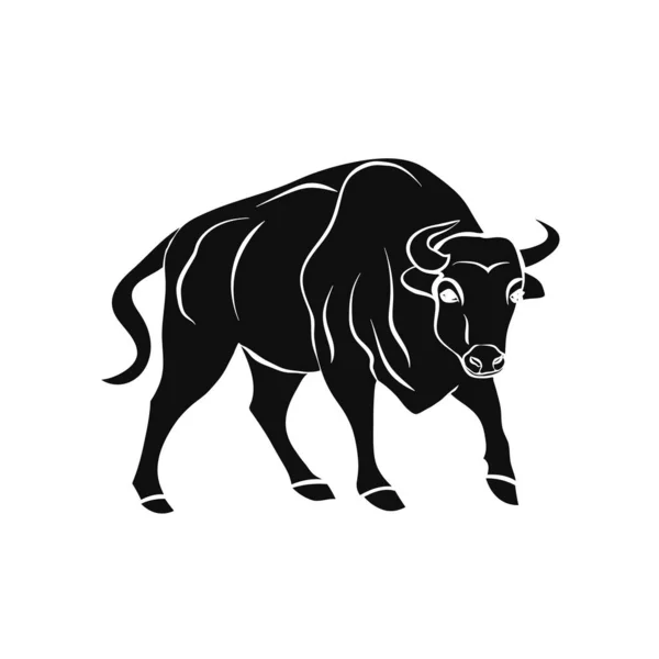 Silueta negra de toro sobre fondo blanco. — Vector de stock