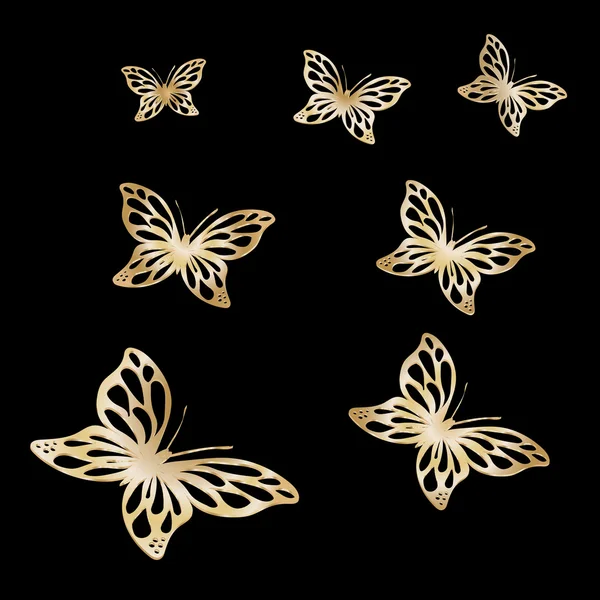 Papillon en dentelle d'or sur fond noir — Image vectorielle