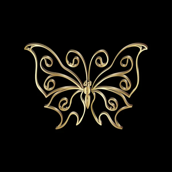 Gold Lace butterfly on black background — Stock Vector