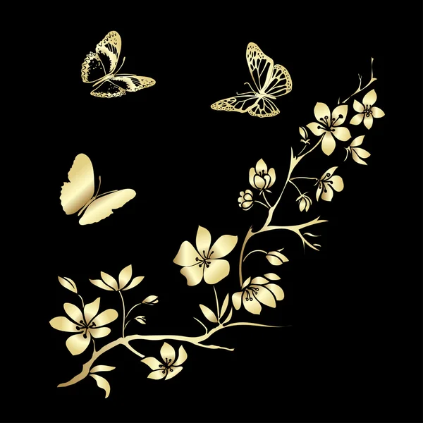 dal kiraz çiçekleri ve kelebekler