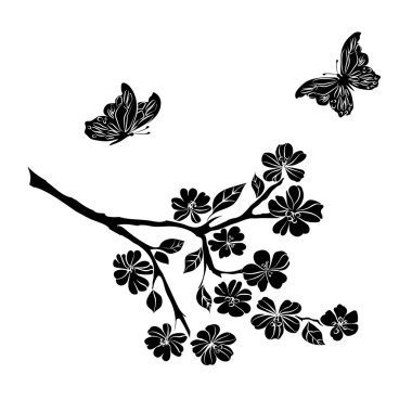 dal kiraz çiçekleri ve kelebekler