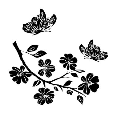 dal kiraz çiçekleri ve kelebekler