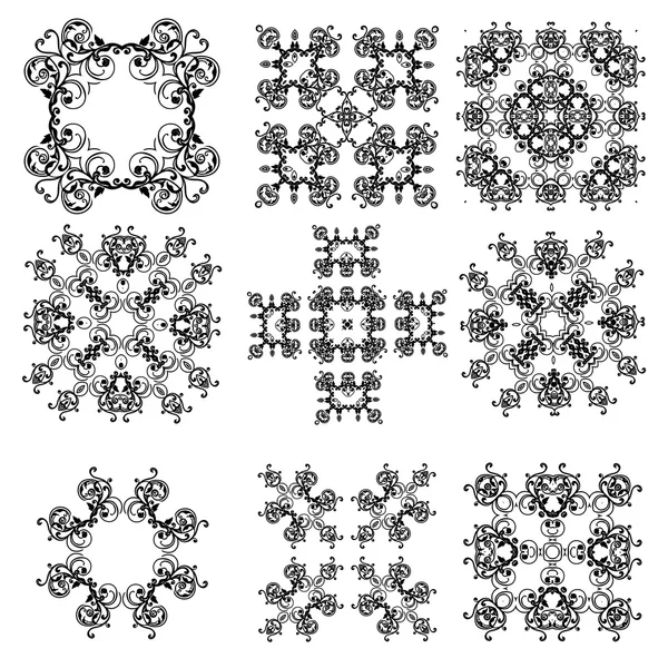 Set van ornamenten zwart witte kaarten met mandala's. — Stockvector