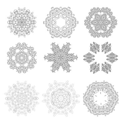 Mandalas ile Süsler siyah beyaz kartlar Seti. 