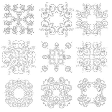 Mandalas ile Süsler siyah beyaz kartlar Seti. 