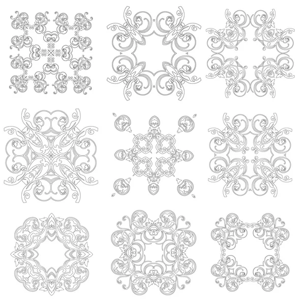 Set van ornamenten zwart witte kaarten met mandala's. — Stockvector