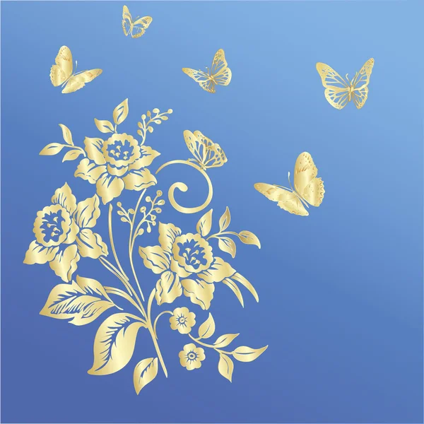 Patrón de elegancia con flores narcisas sobre fondo azul — Vector de stock