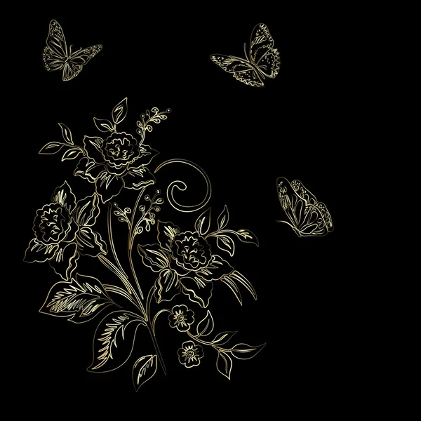 Elegance mönster med blommor narcissus på svart bakgrund — Stock vektor