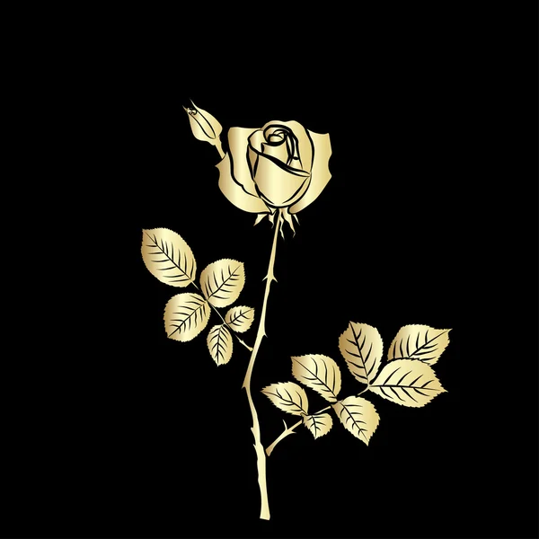 Rose schets. Gouden silhouet op zwarte achtergrond. — Stockvector