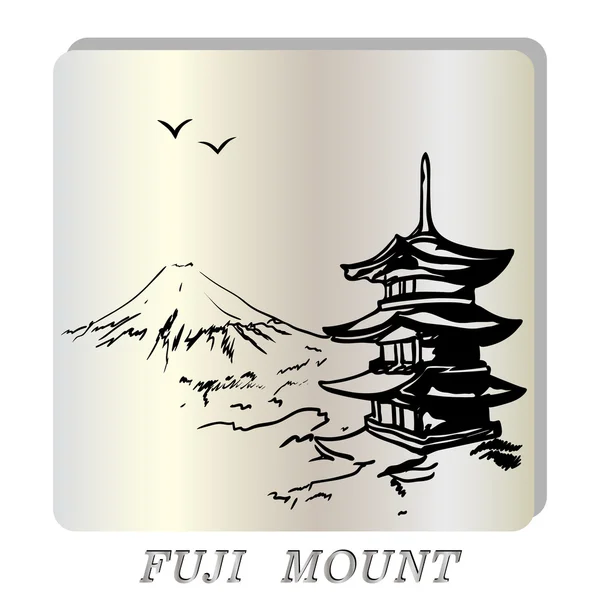 Paisaje con monte Fuji, ilustración de pagoda de Japón — Vector de stock