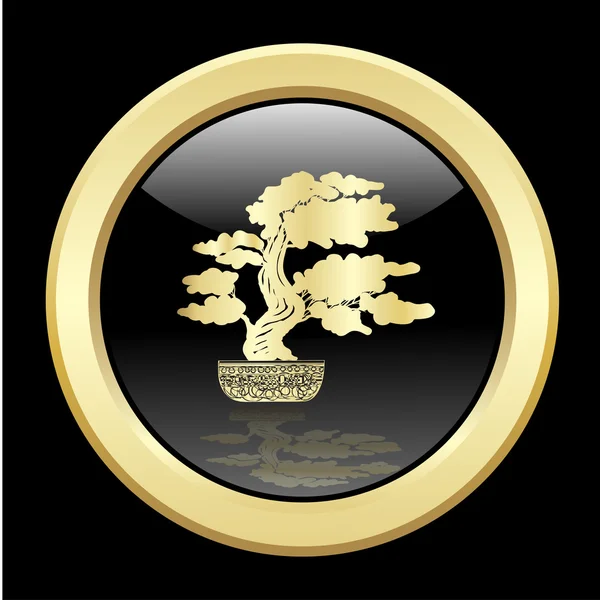 Silueta Bonsai dorada sobre fondo negro — Vector de stock