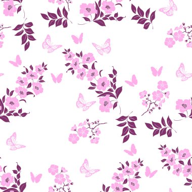 Kiraz çiçekleri ve kelebek twig. Sorunsuz