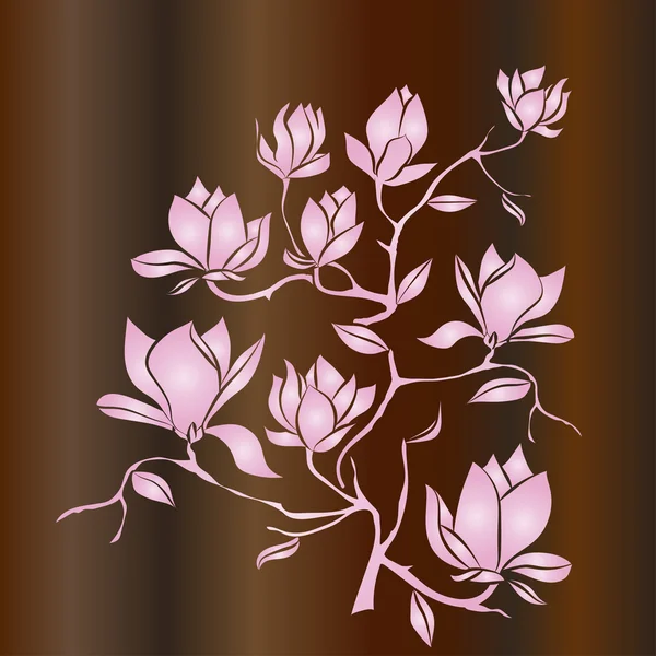 Blommande gren av Magnolia på trä bakgrund vektor illustration — Stock vektor