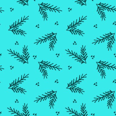 Spruce dallarının kusursuz deseni. Paketleme, arka plan ya da aksesuarlar için desen. Vektör illüstrasyonu.